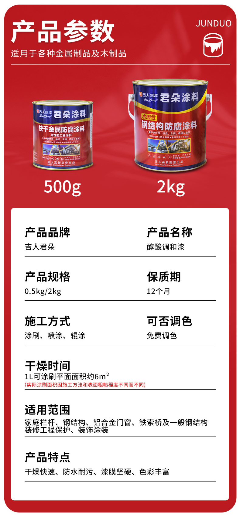 吉人醇酸调和漆黑色自喷漆防锈漆金属防腐入户门改色家具木门翻新(图10)