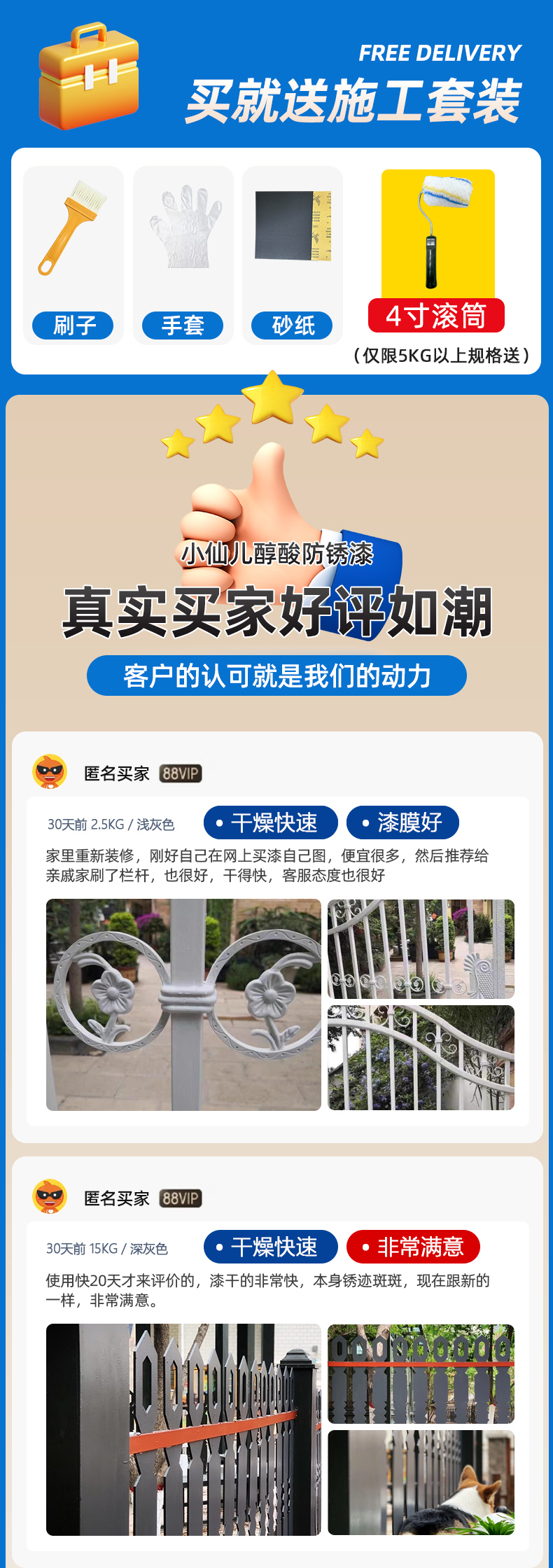 金属漆油性防锈漆栏杆门窗刷铁彩翻新专用漆防腐醇酸调和灰色油漆(图1)