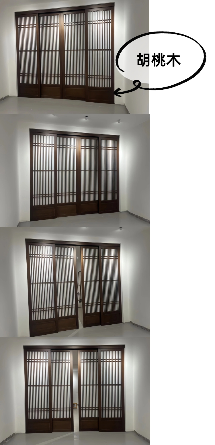 中式日式实木胡挑木推拉门隔断屏风格栅移门吊轨客厅卧室阳台厨房(图8)