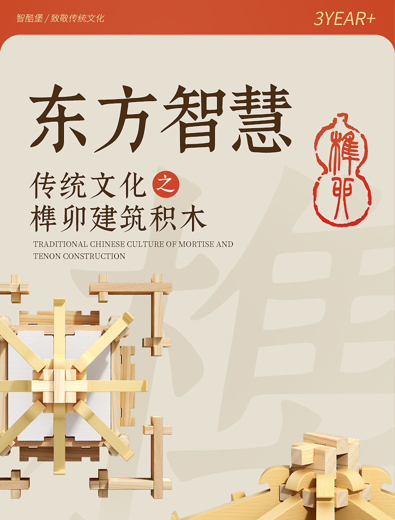 榫卯积木玩具儿童智慧益智大脑开发新中式古建筑鲁班结构木质房子(图1)