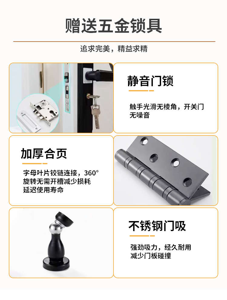 无漆门实木门现代房间门木门现代风室内门镶嵌套装门卧室门隔音门(图4)