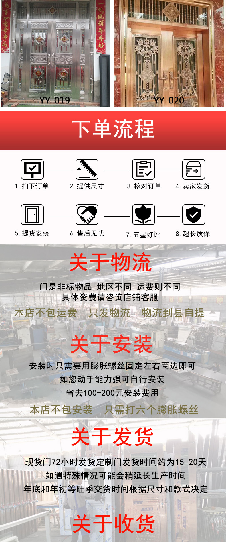 定制304不锈钢门自建房双开农村玻璃大门家用白钢玫瑰进户防盗门(图9)
