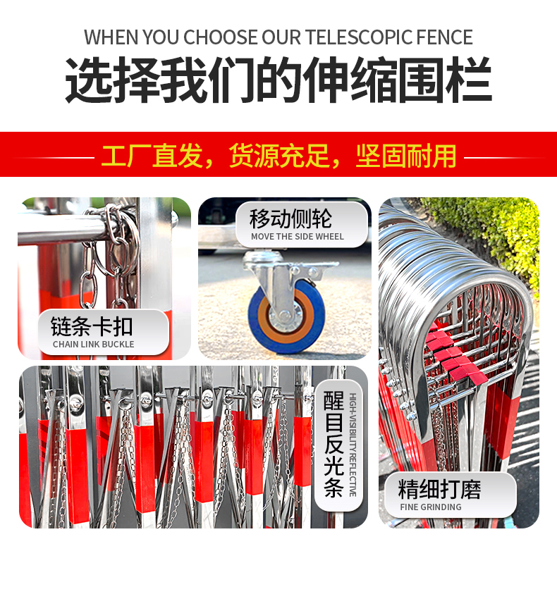不锈钢手动推拉伸缩门可移动护栏幼儿园商场手推简易大门折叠门(图3)