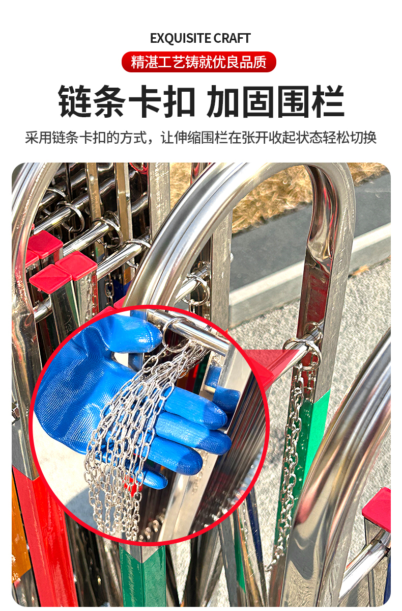 不锈钢手动推拉伸缩门可移动护栏幼儿园商场手推简易大门折叠门(图6)