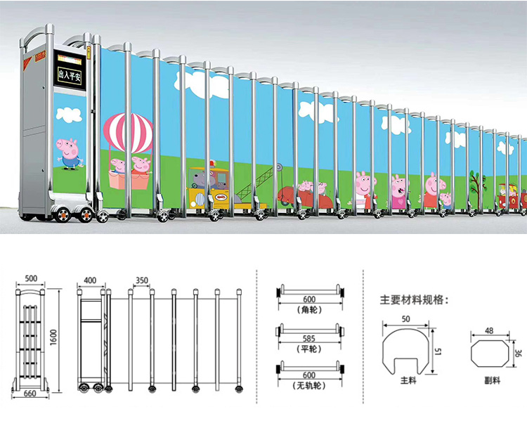 不锈钢封板电动伸缩门封闭遮挡围墙工地工厂印广告自动收缩门大门(图12)