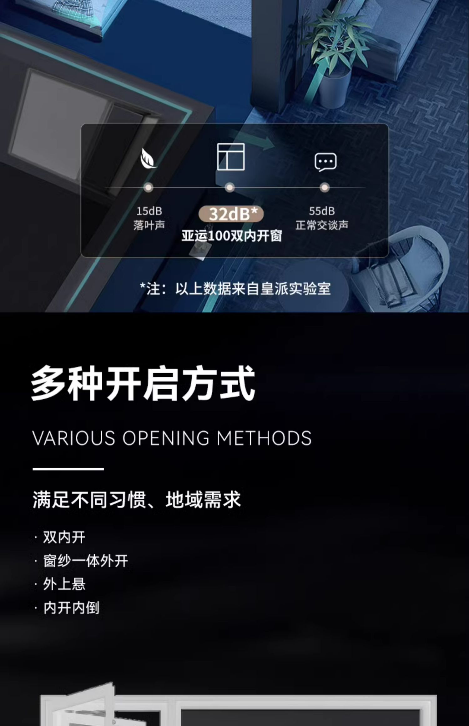 皇派断桥铝门窗封阳台 亚运100双内开平开窗 隔音窗户定制落地窗(图6)