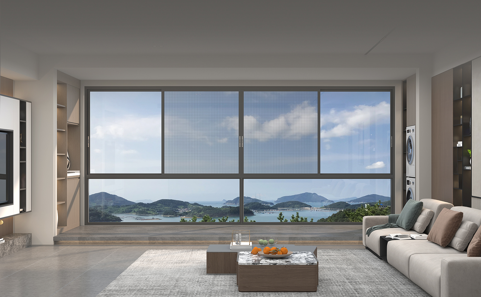 定制金 派雅门窗  雅迪三轨窄框非断桥带纱网现代客厅隔音推拉窗(图5)