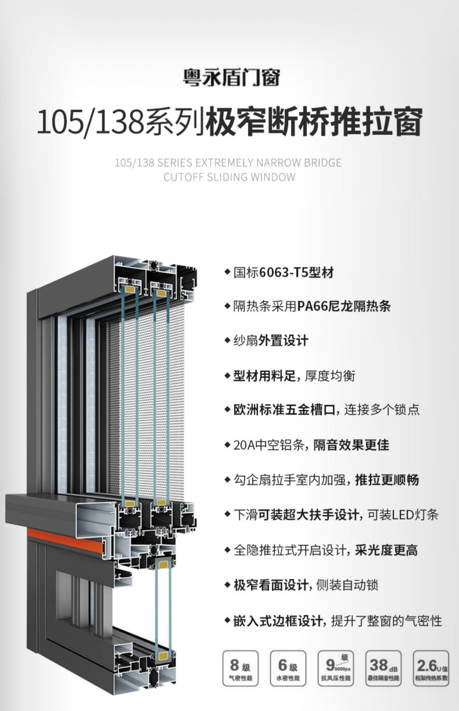 封阳台断桥铝推拉窗隔音隔热铝合金六轨道窗纱一体系统门窗定制(图10)