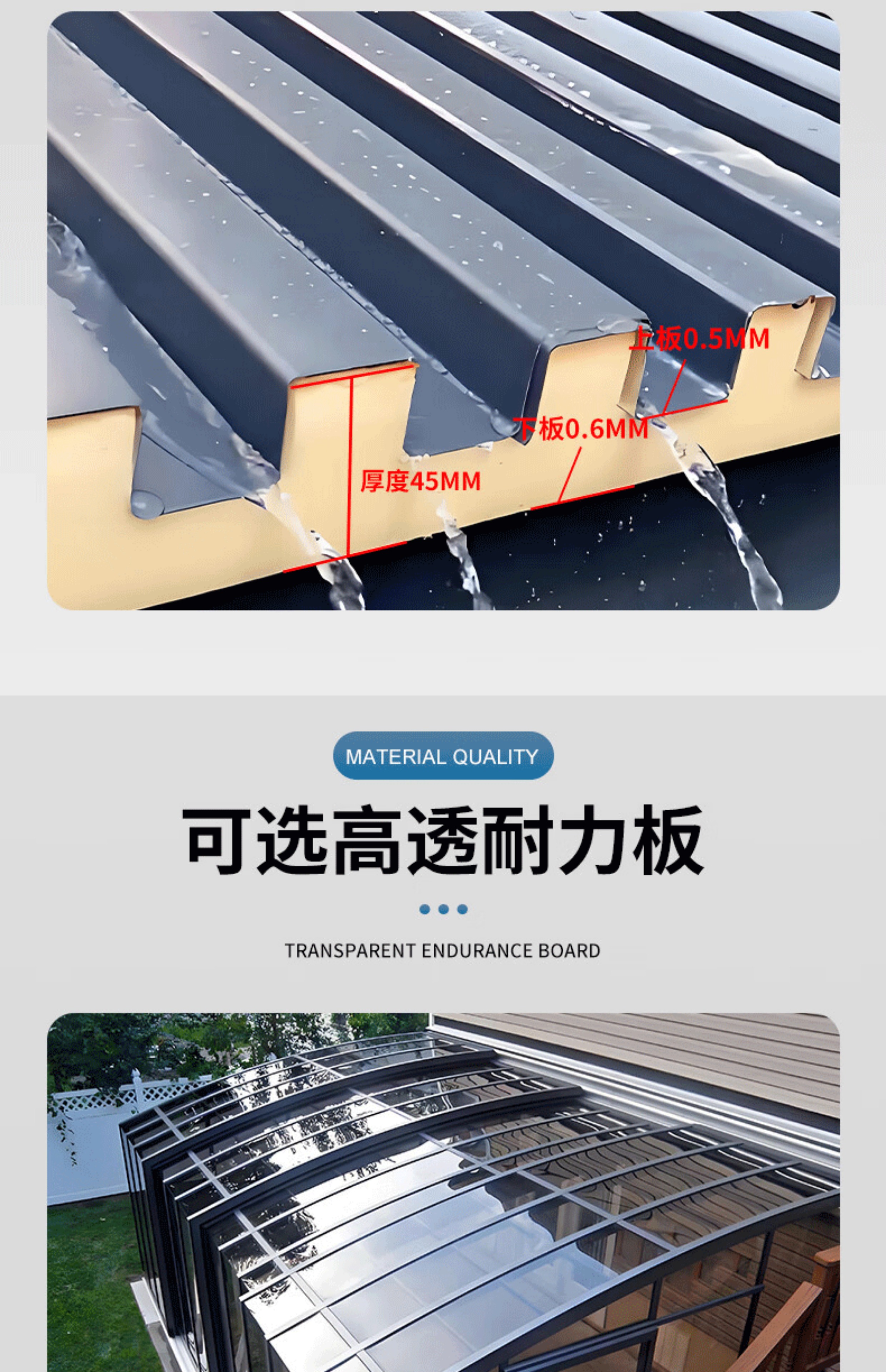 钢化玻璃铝合金阳光房定制封露阳台别墅遮阳长城隔热屋顶瓦棚鑫臣(图18)