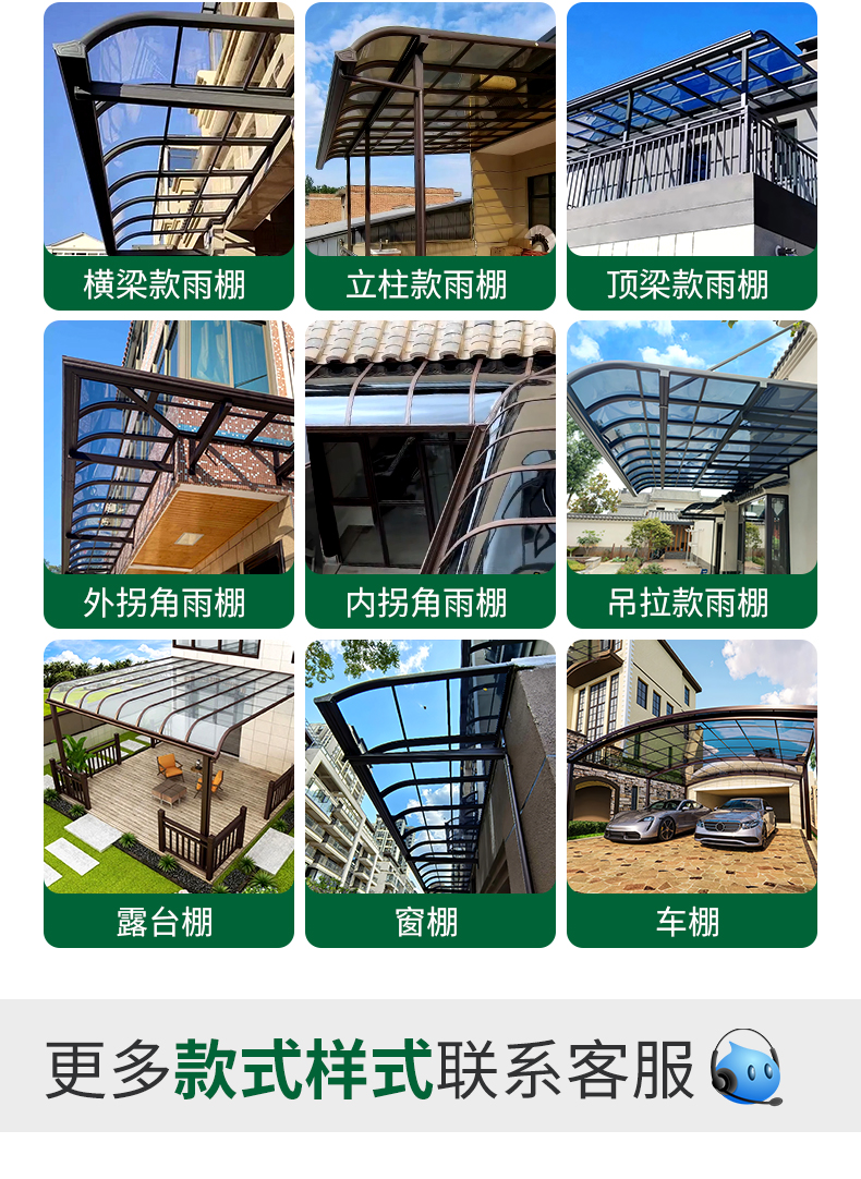 铝合金雨棚遮阳棚户外院子露台遮雨棚阳光房室外庭院农村小院屋顶(图3)