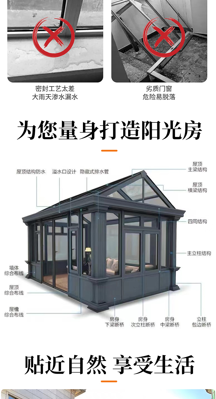 苏州上海无锡铝合金隔音窗封阳台岗亭雨棚钢结构断桥铝庭院阳光房(图4)