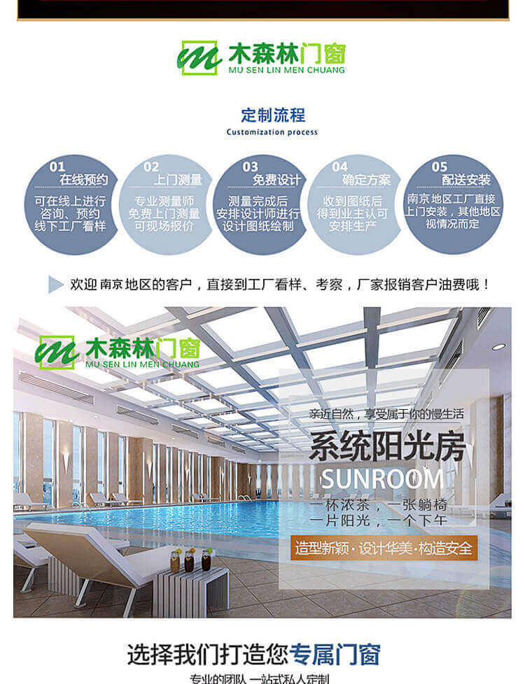 南京阳光房断桥铝合金门窗封阳台天井露台别墅幕墙钢化玻璃房定制(图7)