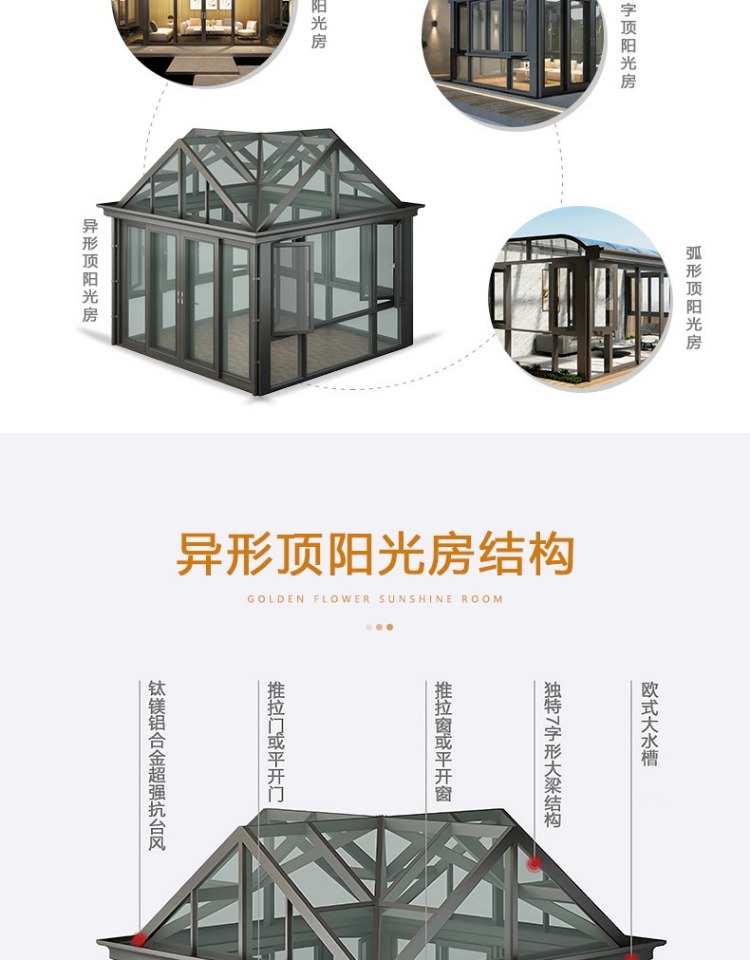别墅铝合金玻璃房阳光房定制断桥铝门窗钢化玻璃阳台庭院露台雨棚(图7)