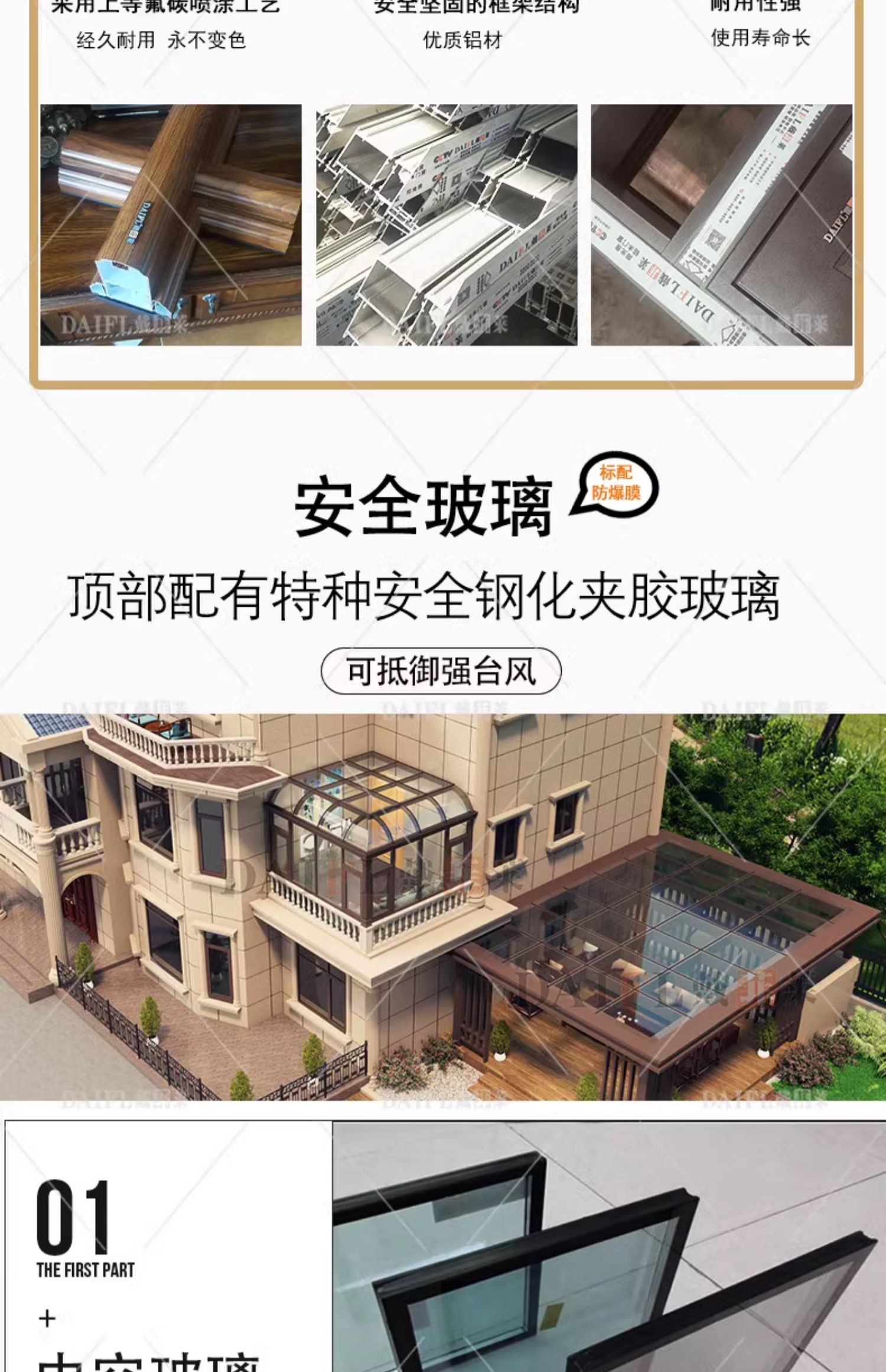 安徽私人订制阳光房铝包木门窗断桥铝钢结构中空玻璃隔音露台平台(图9)