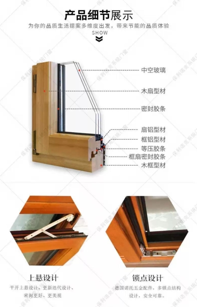 保利诺克德式铝包木阳光房断桥铝合金夹胶钢化玻璃保温隔热实木门(图11)