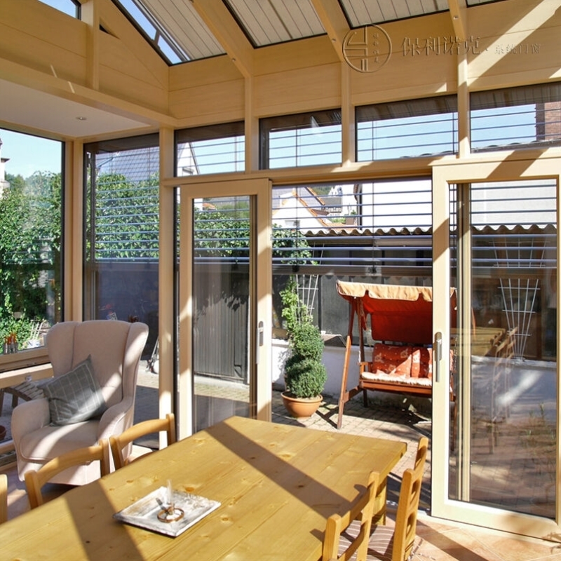 保利诺克德式铝包木阳光房断桥铝合金夹胶钢化玻璃保温隔热实木门(图1)