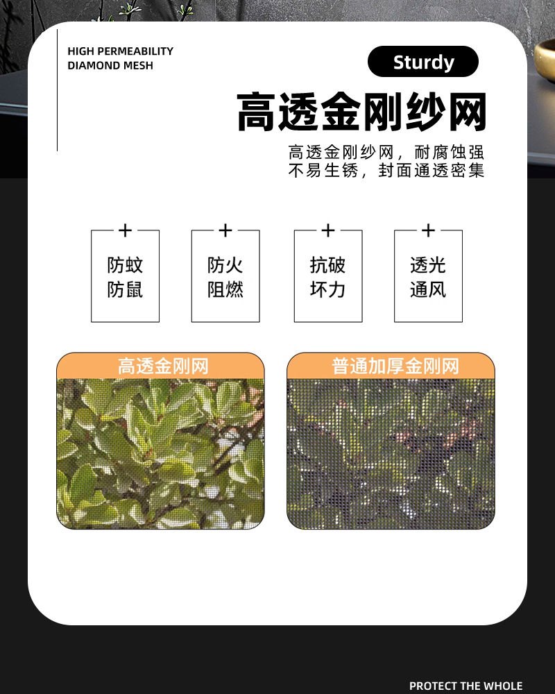 滑盖锁纱窗口袋锁纱窗高清高透网防护纱网易拆洗外开窗金刚网纱窗(图6)