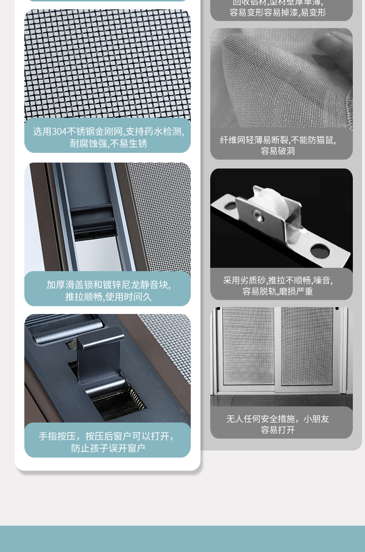 极窄口袋锁纱窗金刚网防蚊防盗可拆洗带锁免打孔高清网外开窗纱窗(图5)