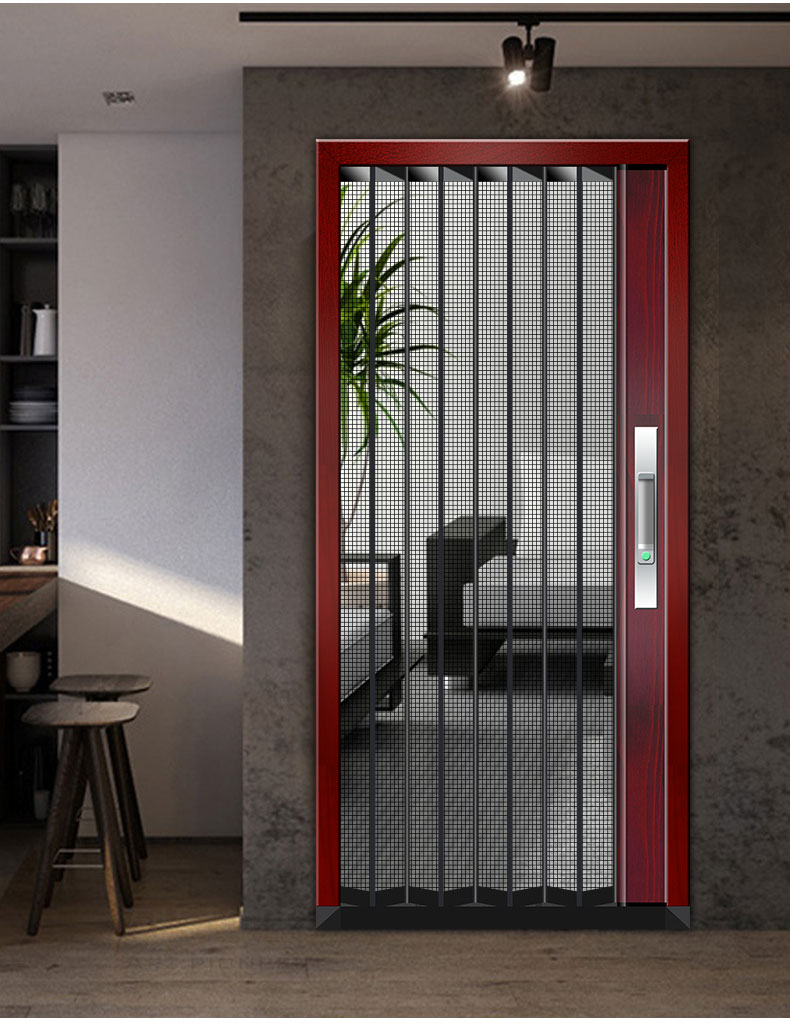 金刚网折叠推拉纱门家用加厚伸缩门隐形带防盗锁折叠铝合金门定制(图34)