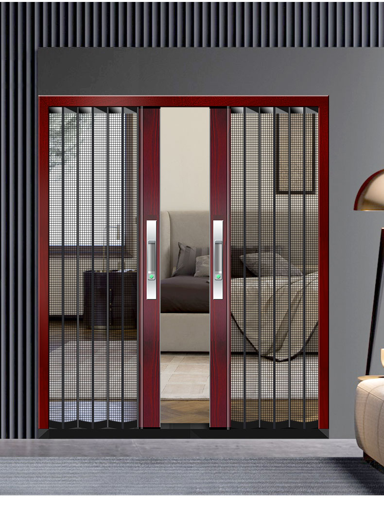 金刚网折叠推拉纱门家用加厚伸缩门隐形带防盗锁折叠铝合金门定制(图36)