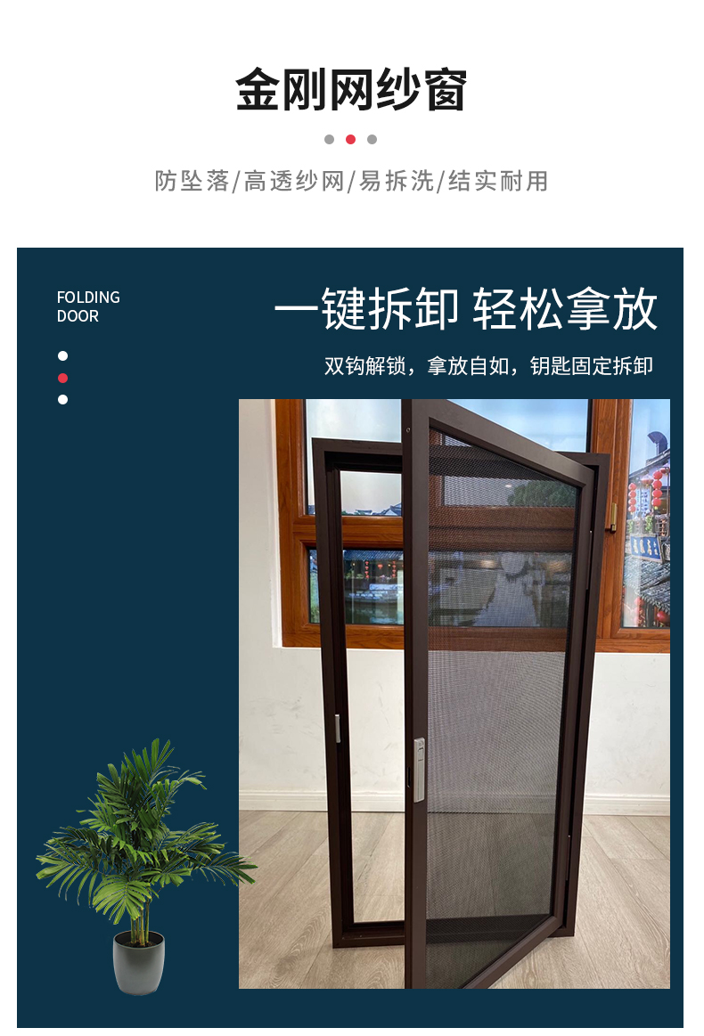 北京金刚网纱门金钢网纱窗防盗窗折叠沙门可拆卸纱窗防儿童防宠物(图5)