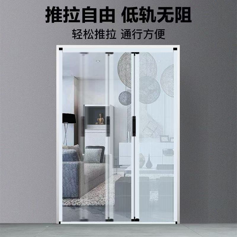 隐形折叠加密纱门纱窗推拉式伸缩防蚊虫铝合金低轨家用沙门免打孔(图1)