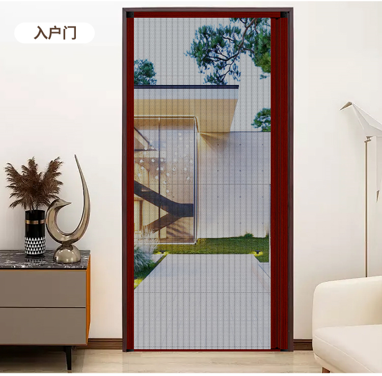 折叠纱门推拉式隐形防蚊门帘家用入户门铝合金无轨伸缩沙门纱窗门(图7)