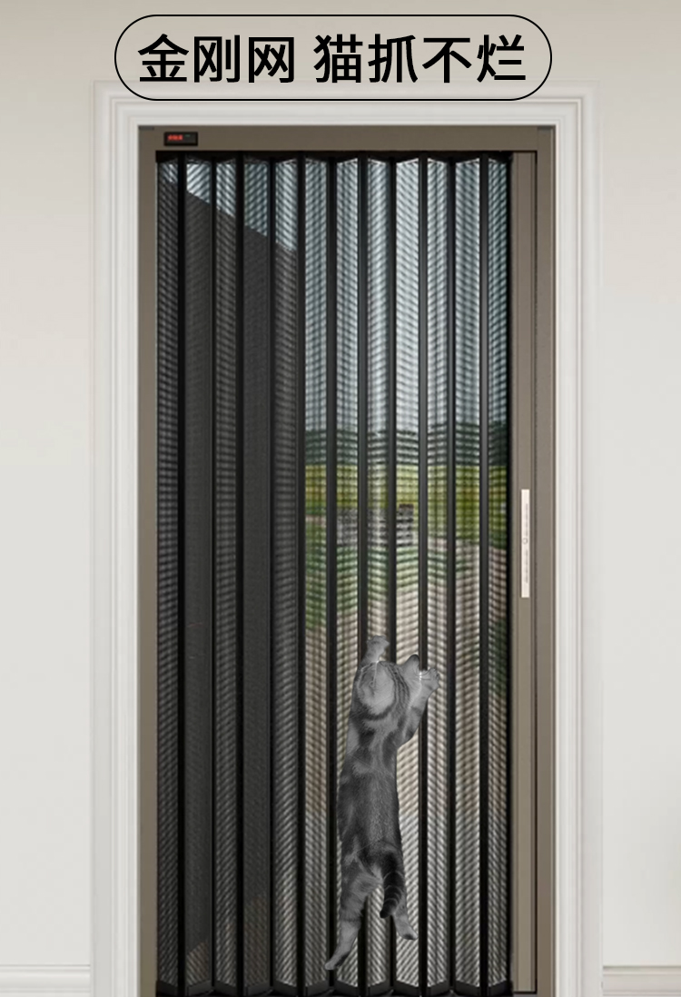 入户门折叠金刚网纱门阳台定制平移无轨金隐门防蚊门家用防猫防盗(图4)