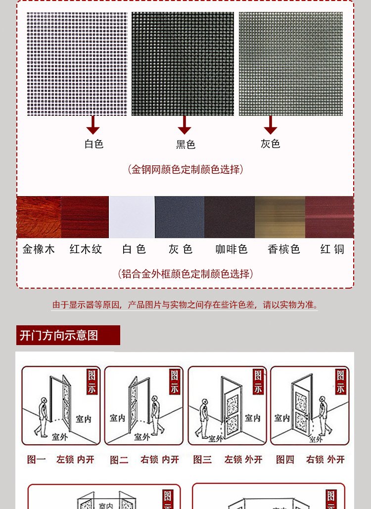 金刚网平开纱门定制纱门防蚊防鼠通风不锈钢304金刚网纱窗带锁(图11)