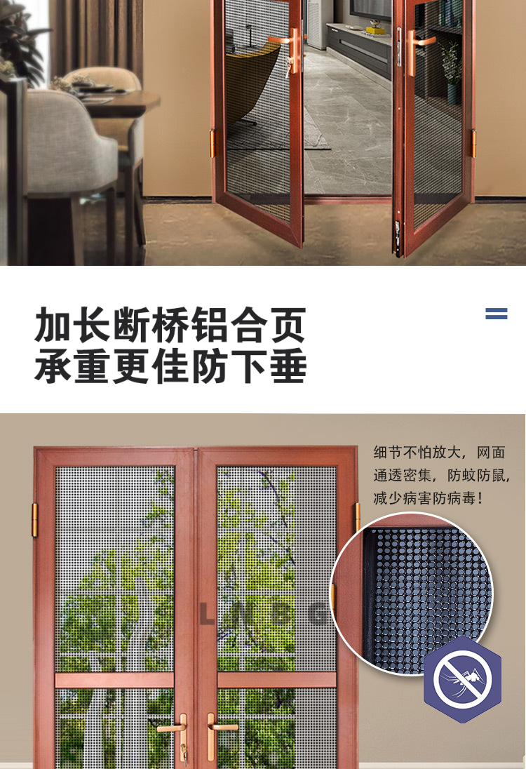 北京金钢纱平开纱窗门防盗防蚊防宠物通风铝合金不锈钢金刚网纱门(图3)