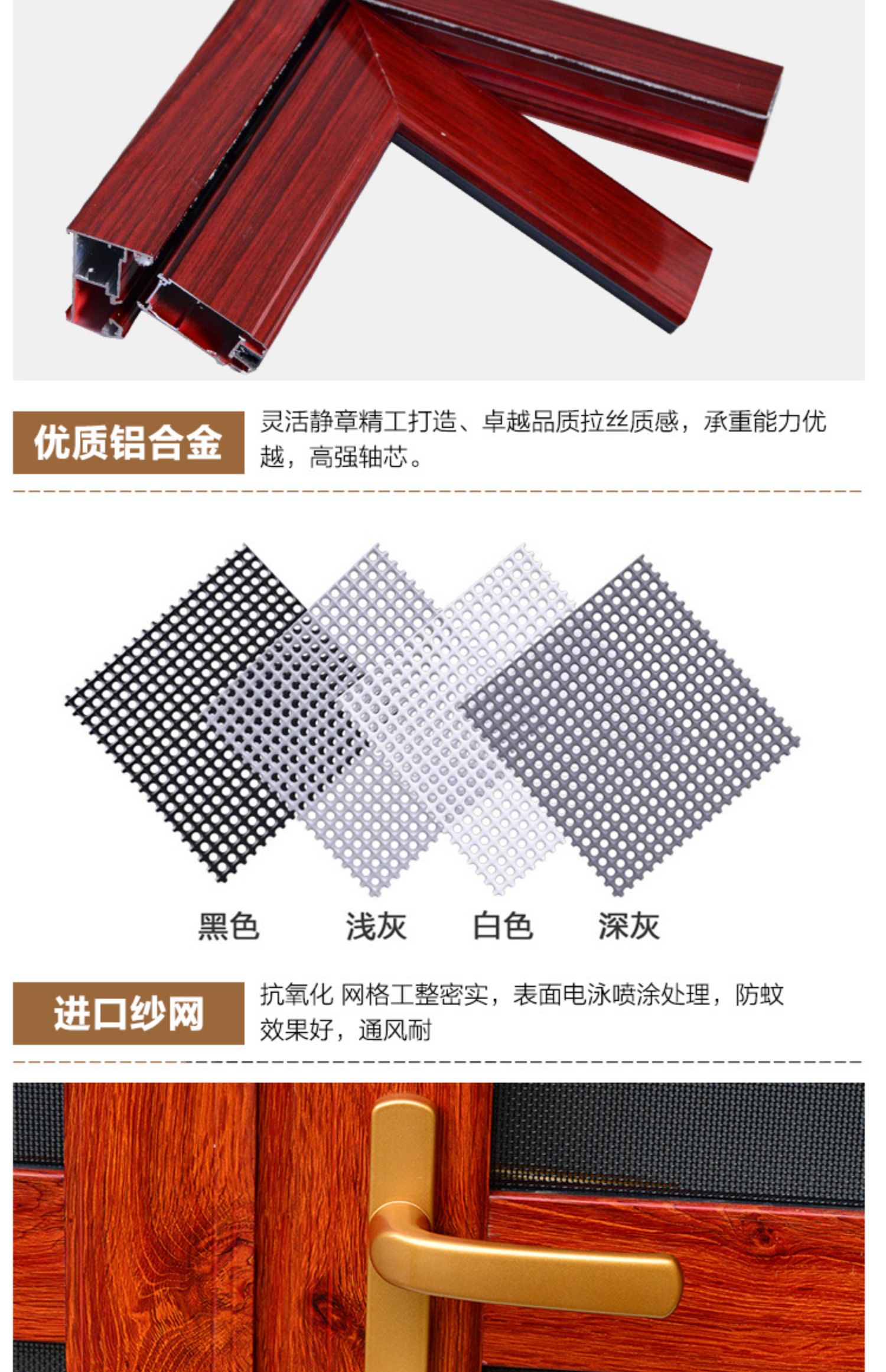 定制铝合金平开防蚊防鼠防盗锁入户纱门 304高清金刚网磁吸自动门(图18)