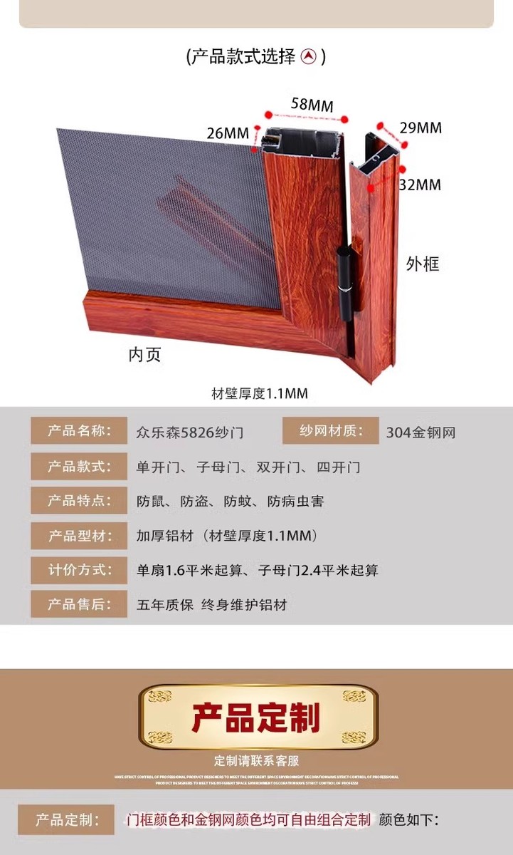 平开纱门金刚网客厅店铺阳台落地推拉门纱窗入户门防盗别墅沙厂家(图9)