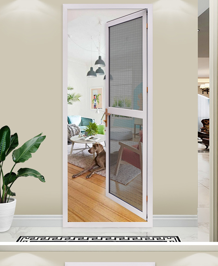 金刚网平开纱门带自动关门铝合金防蚊防鼠防盗入户对开推拉平开门(图7)
