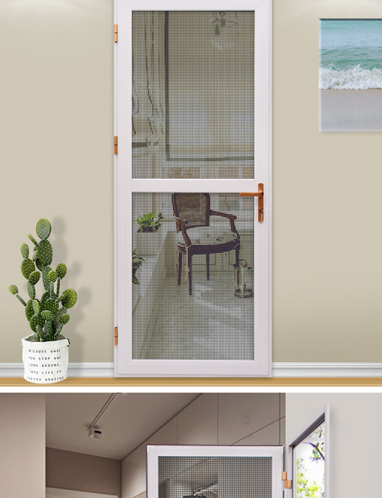 金刚网平开纱门带自动关门铝合金防蚊防鼠防盗入户对开推拉平开门(图8)