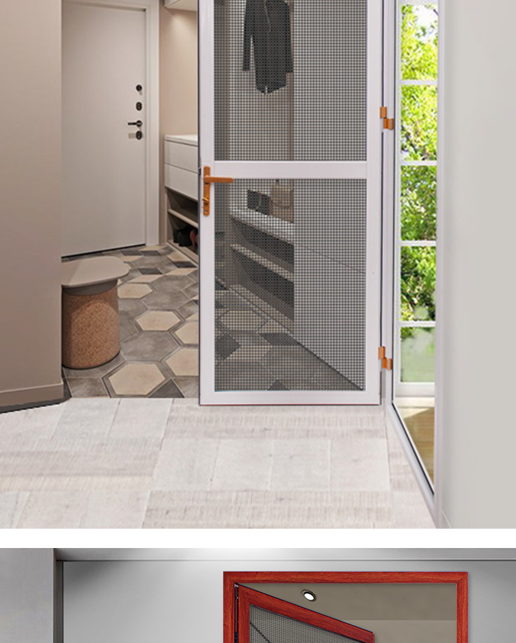 金刚网平开纱门带自动关门铝合金防蚊防鼠防盗入户对开推拉平开门(图9)