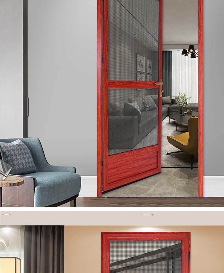 金刚网平开纱门带自动关门铝合金防蚊防鼠防盗入户对开推拉平开门(图10)