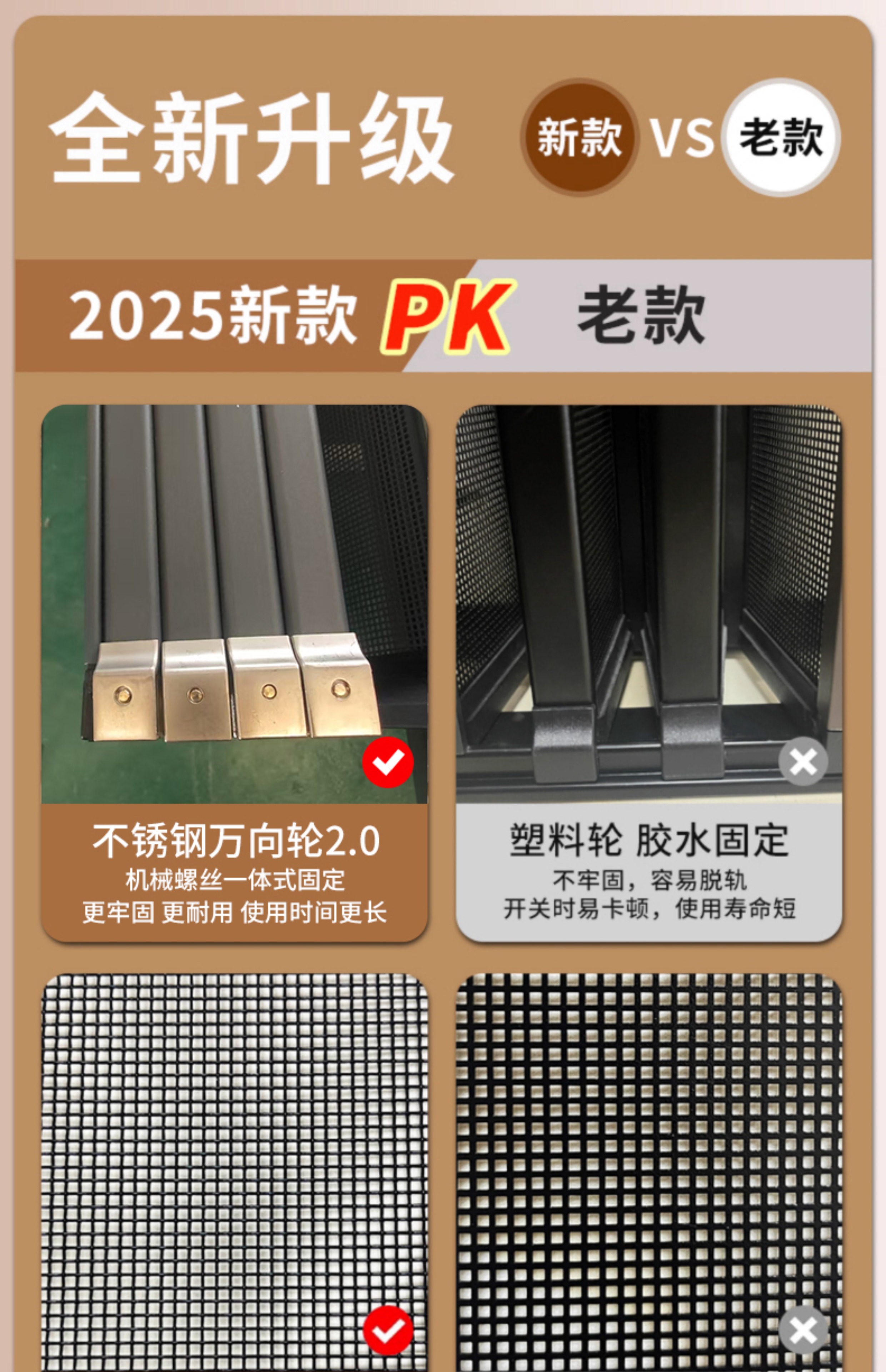 金刚网折叠纱门大门推拉式纱门极窄平网防猫狗老鼠铝合金隐形纱窗(图3)