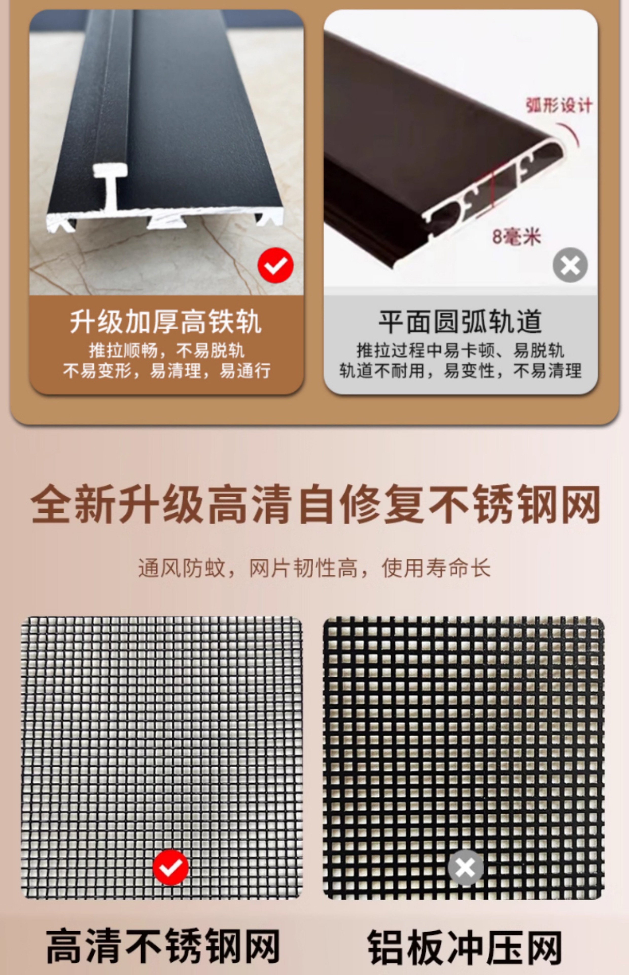 金刚网折叠纱门大门推拉式纱门极窄平网防猫狗老鼠铝合金隐形纱窗(图5)