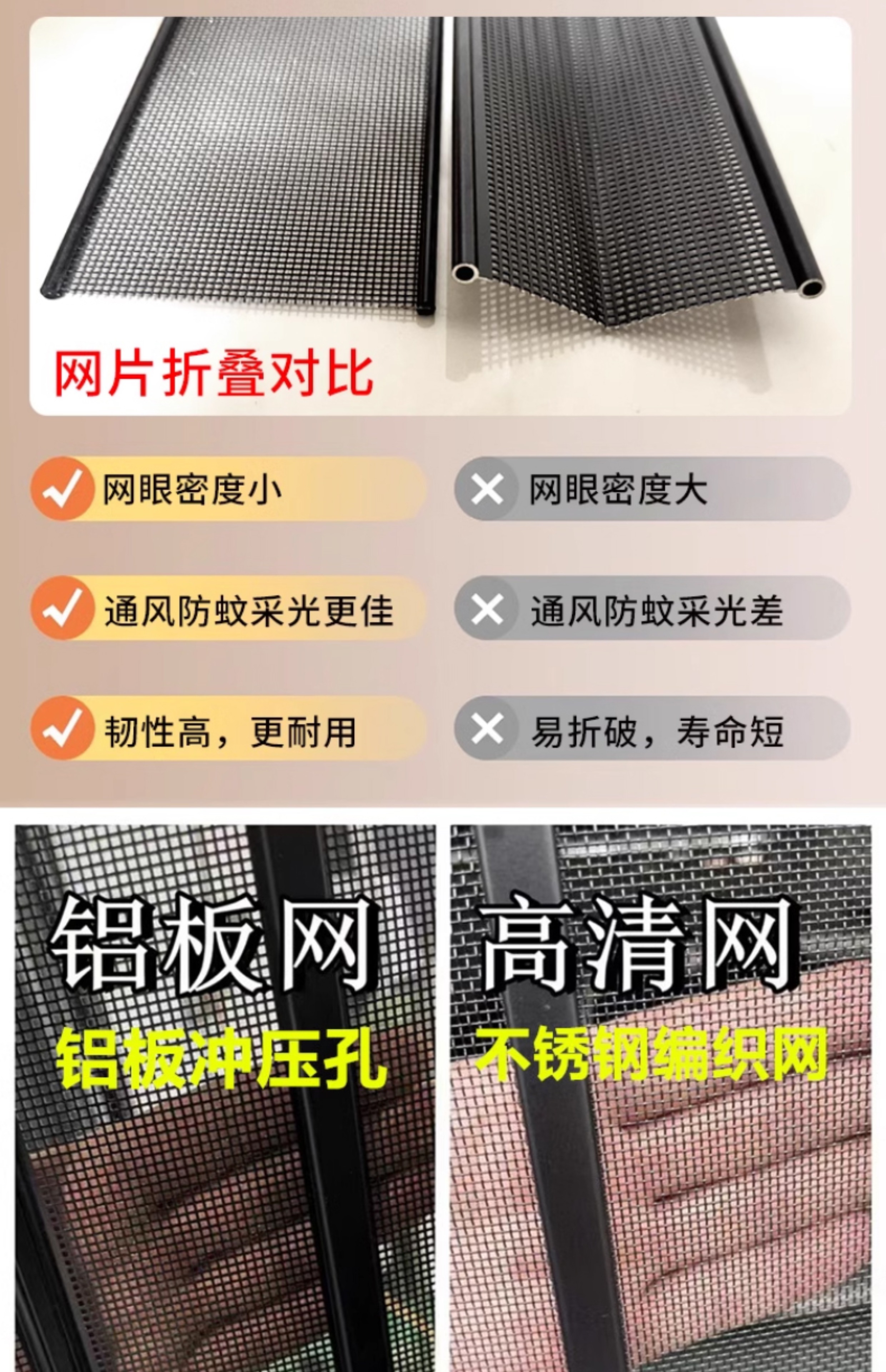 金刚网折叠纱门大门推拉式纱门极窄平网防猫狗老鼠铝合金隐形纱窗(图7)