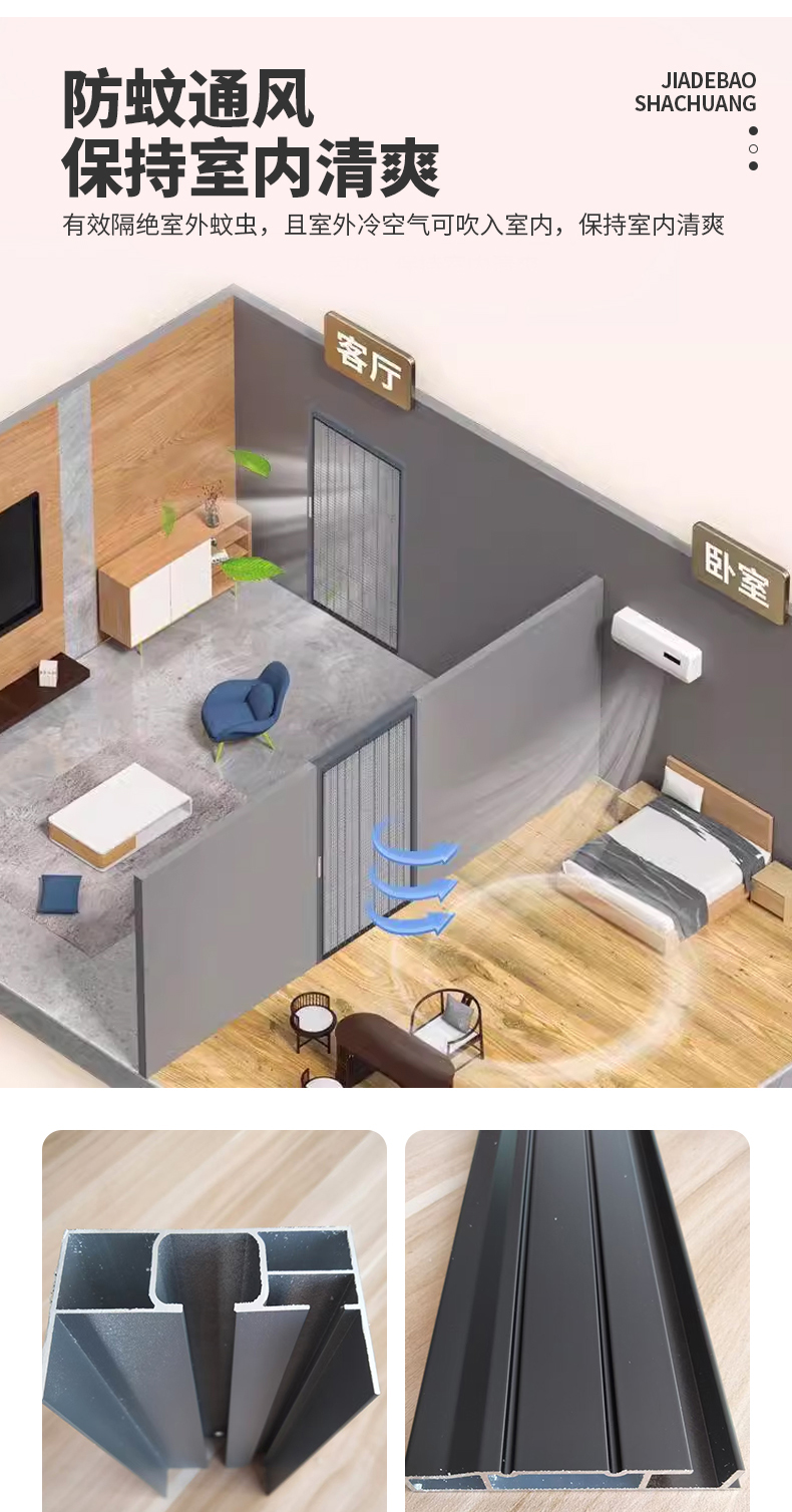 新款折叠纱门防蚊防鼠防盗伸缩纱窗门推拉定制铝板冲孔金钢网纱门(图6)