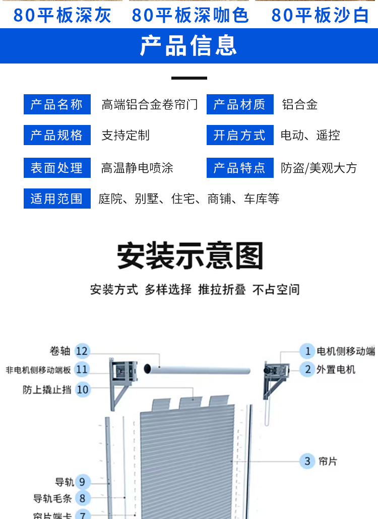 北京家用铝合金车库快速透明欧式卷闸商铺别墅防盗电动卷帘门全套(图11)