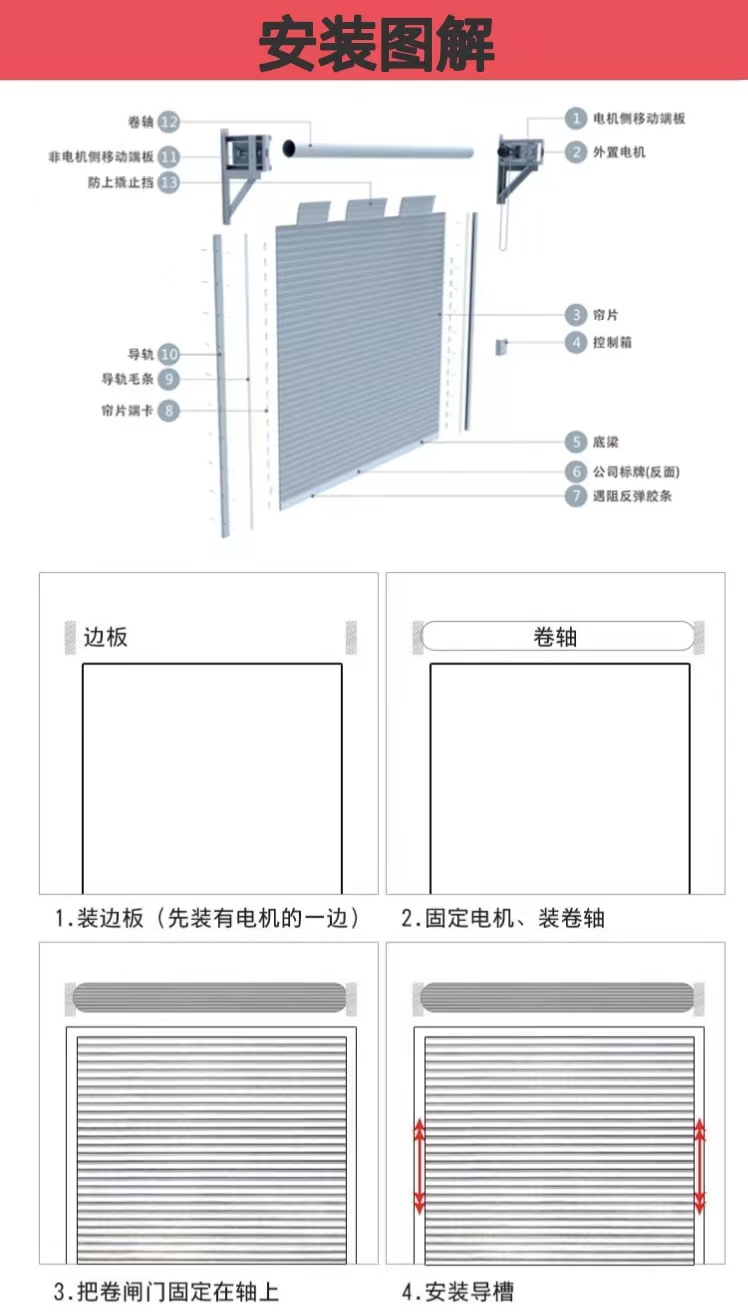 定制彩钢镀锌卷闸门无声卷闸门抗风门电动卷帘门电动卷闸门(图6)