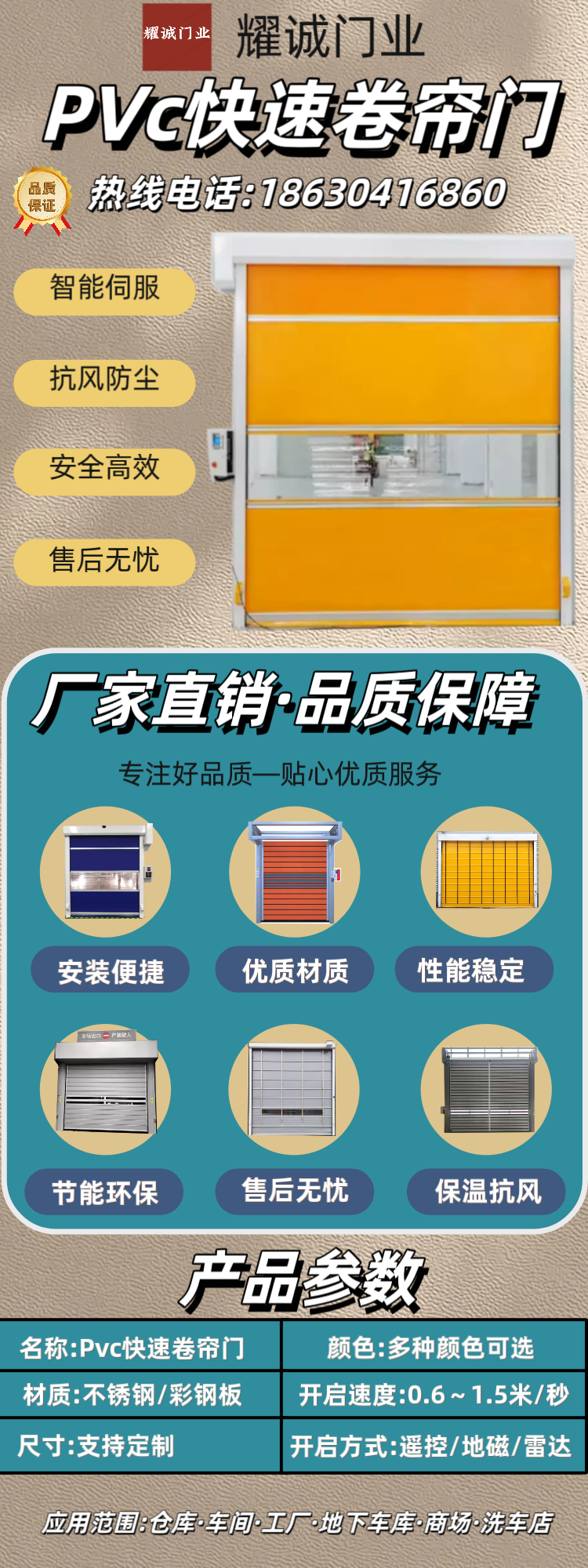 耀诚工业自动感应Pvc电动感应们卷帘快速门自动升降门电动升降门(图1)