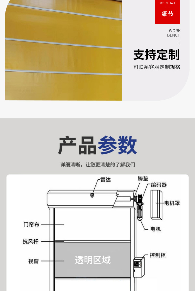 定制pvc快速卷帘门 现代工业快速 环保防水无尘 车间智能卷帘门(图8)