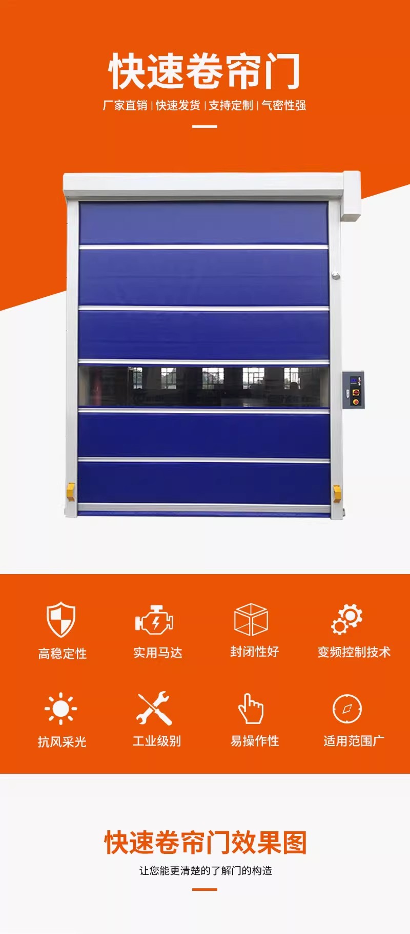 PVC快速门无尘车间风淋室自动洗车房感应升降卷帘门保温门堆积门(图1)