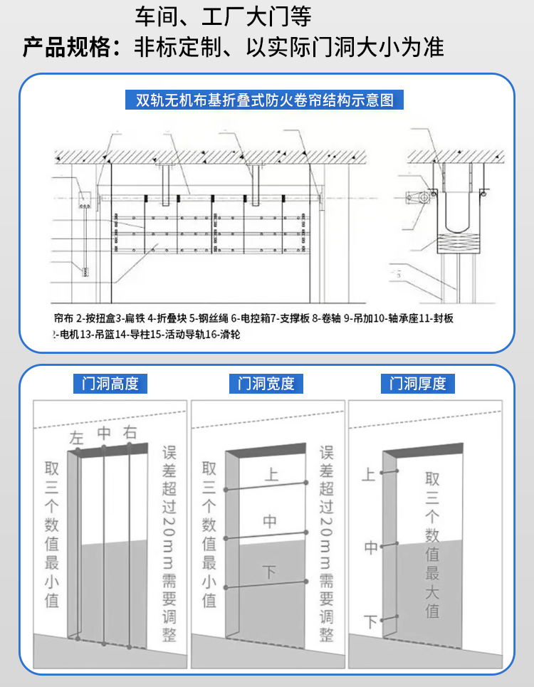福建泉州防火卷帘门特级无机布双轨双帘车库车间消防电动卷帘门(图9)