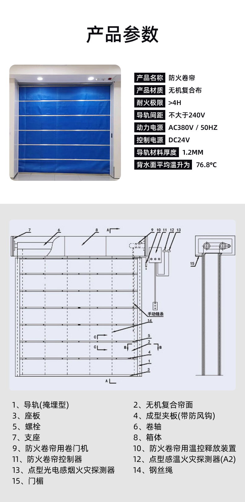 厂家钢制防火卷帘门特级无机阻燃布消防门电动防火门定制卷帘门(图9)