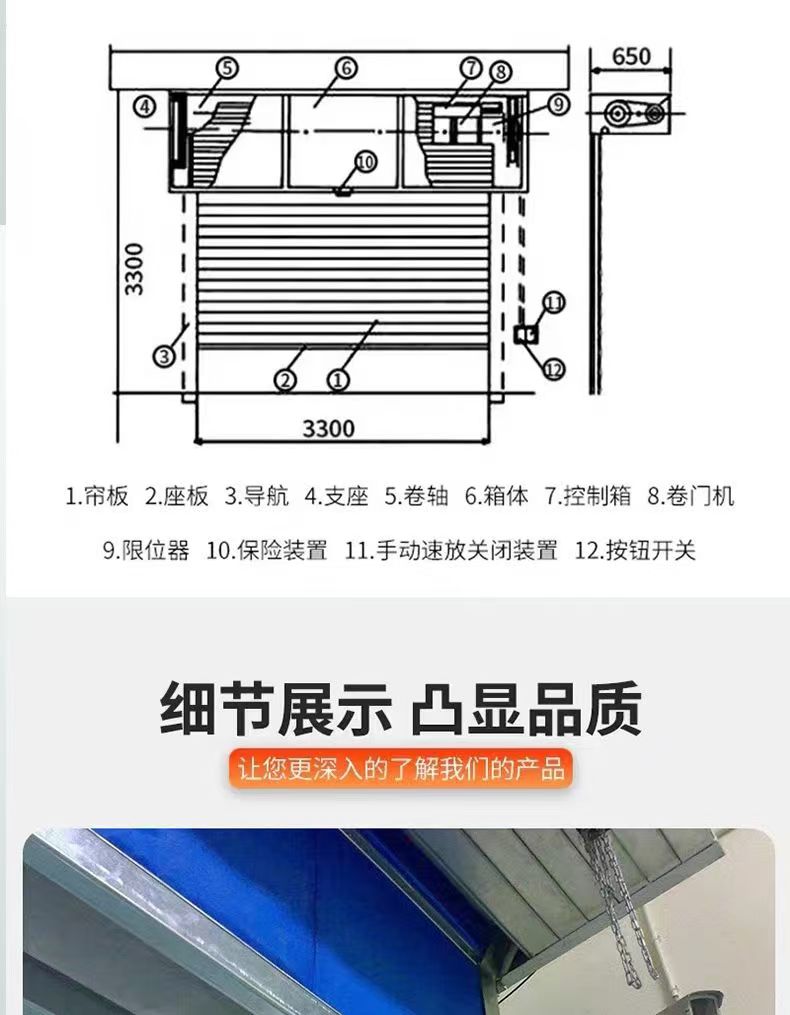 杭州卷闸门特级防火卷帘门双轨双帘钢制无机布消防卷闸门(图8)
