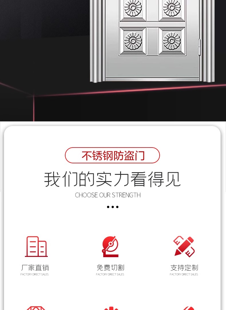 304不锈钢门单开入户门平框门进户门加厚农村自建房防盗门工程门(图2)