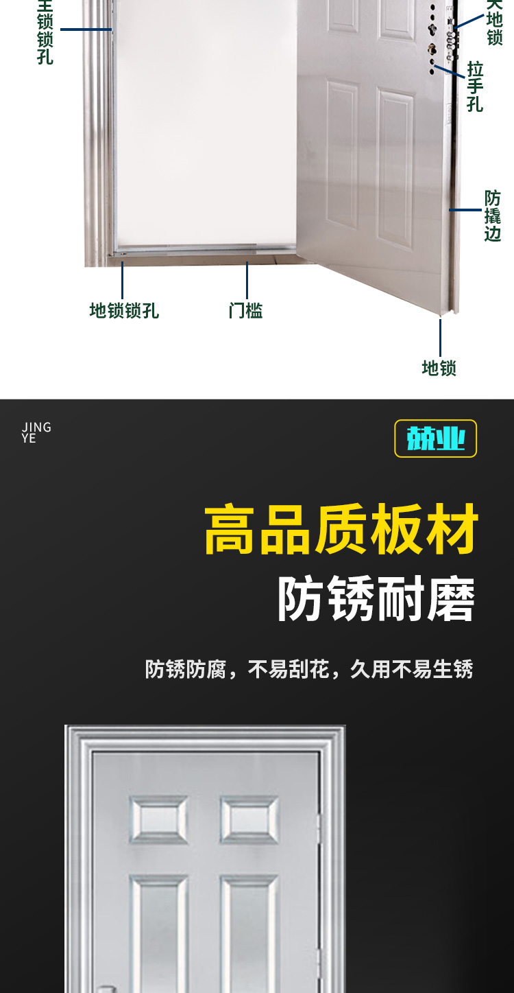 不锈钢品牌兢业门工程不锈钢防盗门不锈钢大门入户阳台单门现货门(图6)